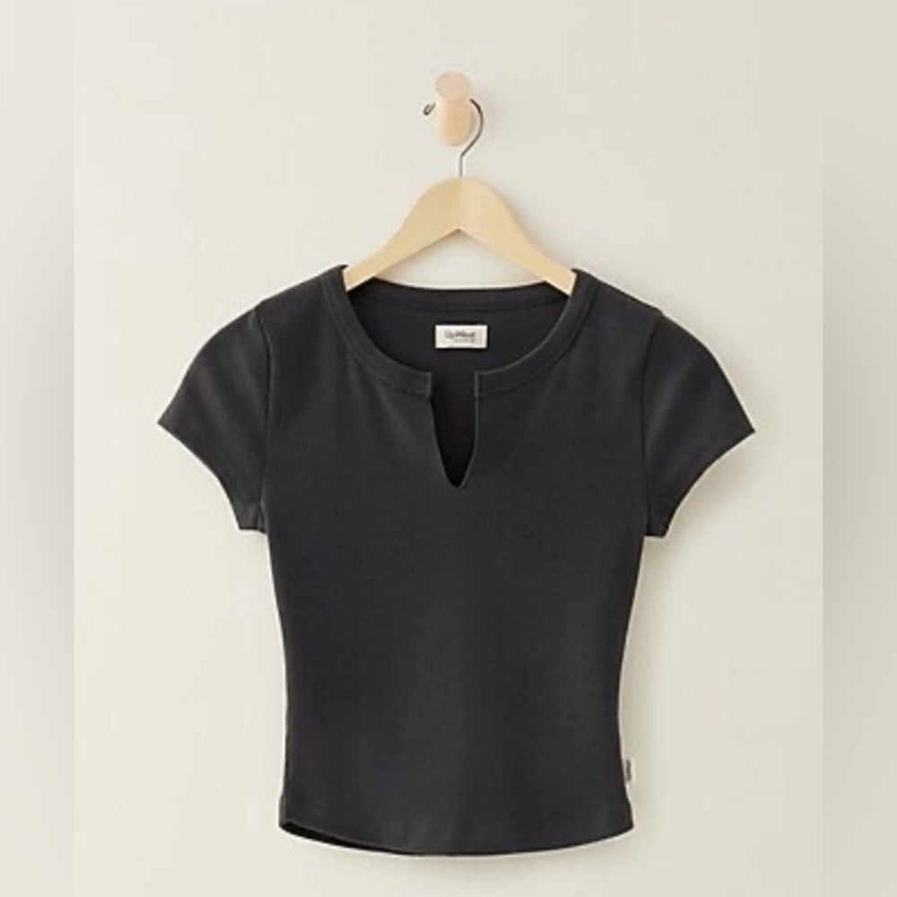 UpWest Cozy Rib Baby Tee in Dark Gray- Size Medium